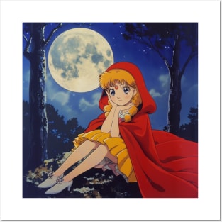 Retro Anime Red Riding Hood Night Forest Vintage 70s 80s 90s Posters and Art